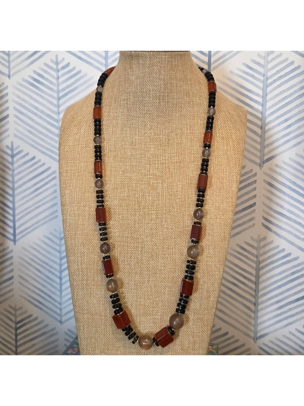Vintage Crown Trifari Multicolor Lucite Cube & Round Beaded 30” Necklace